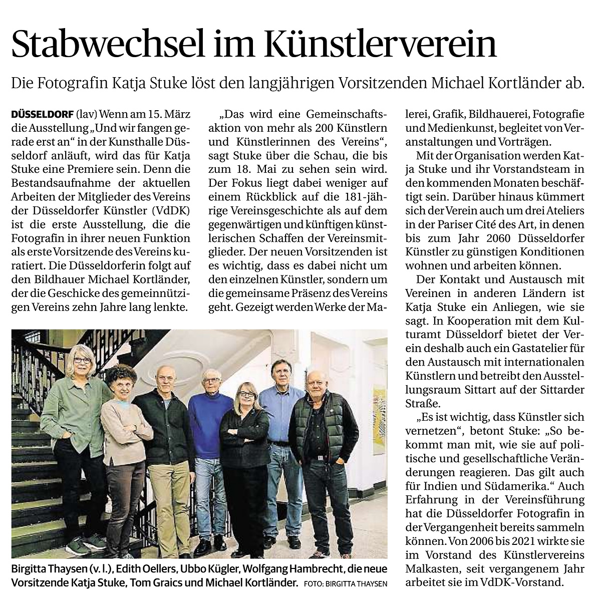 Stabwechsel im Künstlerverein, Rheinische Post 8.1.2025